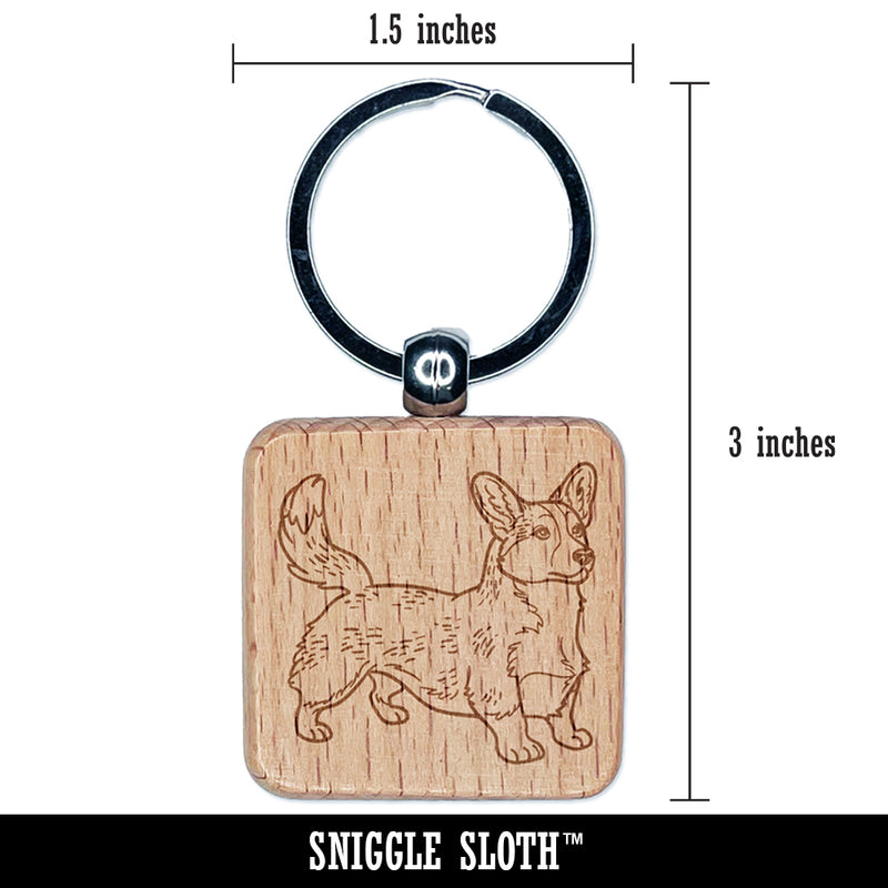 Loyal Cardigan Welsh Corgi Pet Dog Engraved Wood Square Keychain Tag Charm