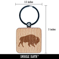 Majestic American Bison Buffalo Engraved Wood Square Keychain Tag Charm