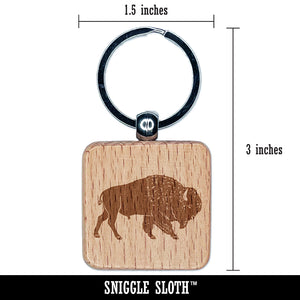 Majestic American Bison Buffalo Engraved Wood Square Keychain Tag Charm