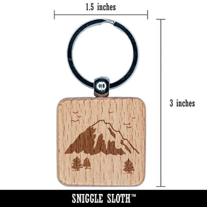 Mountain Scenic Landscape Engraved Wood Square Keychain Tag Charm