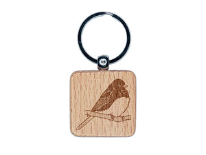 Perched Dark-Eyed Junco Bird Engraved Wood Square Keychain Tag Charm