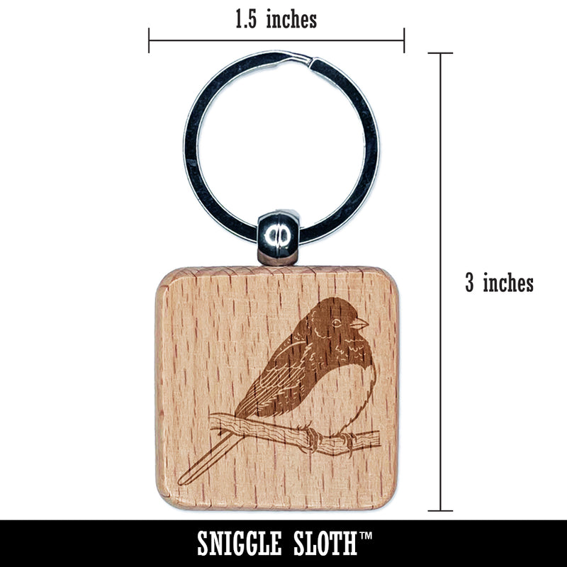 Perched Dark-Eyed Junco Bird Engraved Wood Square Keychain Tag Charm