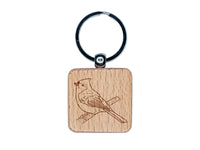 Perky Tufted Titmouse Bird Engraved Wood Square Keychain Tag Charm