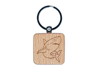 Powerful Great White Shark Engraved Wood Square Keychain Tag Charm