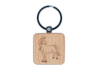 Pretty Unicorn Posing Engraved Wood Square Keychain Tag Charm