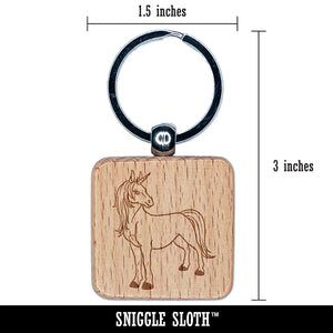 Pretty Unicorn Posing Engraved Wood Square Keychain Tag Charm