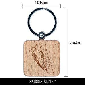 Red-Bellied Woodpecker Bird on Tree Engraved Wood Square Keychain Tag Charm