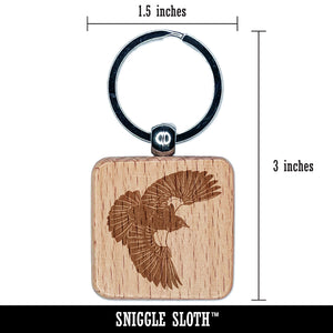 Red-Winged Blackbird Bird Flying Engraved Wood Square Keychain Tag Charm