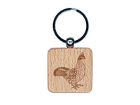 Ruffed Grouse on Alert Engraved Wood Square Keychain Tag Charm