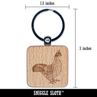 Ruffed Grouse on Alert Engraved Wood Square Keychain Tag Charm