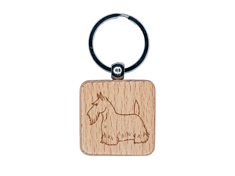 Serious Scottish Terrier Pet Dog Engraved Wood Square Keychain Tag Charm
