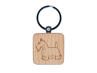 Serious Scottish Terrier Pet Dog Engraved Wood Square Keychain Tag Charm