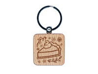 Slice of Pumpkin Pie Fall Thanksgiving Engraved Wood Square Keychain Tag Charm