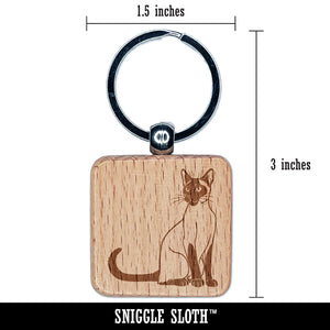 Smart Siamese Cat Engraved Wood Square Keychain Tag Charm