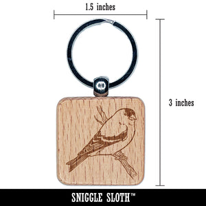 Sweet American Goldfinch Bird Engraved Wood Square Keychain Tag Charm