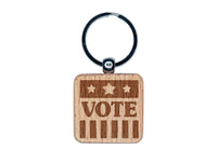 Vote Stars and Stripes Voting Patriotic Engraved Wood Square Keychain Tag Charm