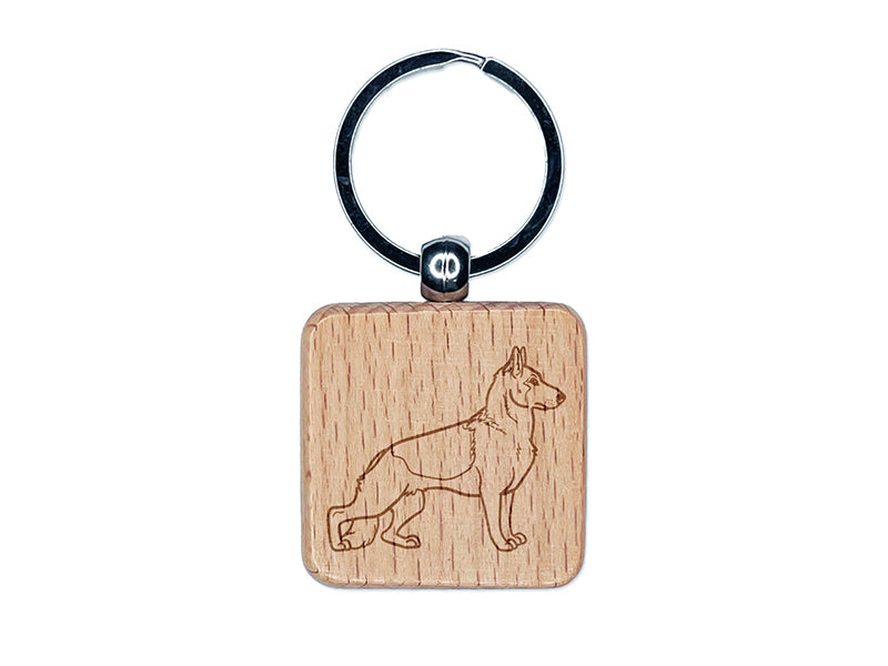 Watchful German Shepherd Pet Dog Engraved Wood Square Keychain Tag Charm