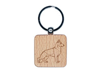 Watchful German Shepherd Pet Dog Engraved Wood Square Keychain Tag Charm