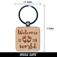 Welcome to the World Baby Shower Pregnancy Engraved Wood Square Keychain Tag Charm