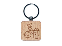 Cookies and Milk Best Friends Hearts Love BFF Engraved Wood Square Keychain Tag Charm