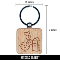 Cookies and Milk Best Friends Hearts Love BFF Engraved Wood Square Keychain Tag Charm