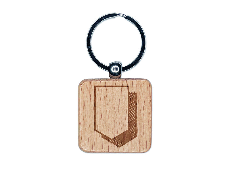 Flag Pennant Doodle Drop Shadow Engraved Wood Square Keychain Tag Charm