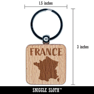 France Country Solid with Text Engraved Wood Square Keychain Tag Charm