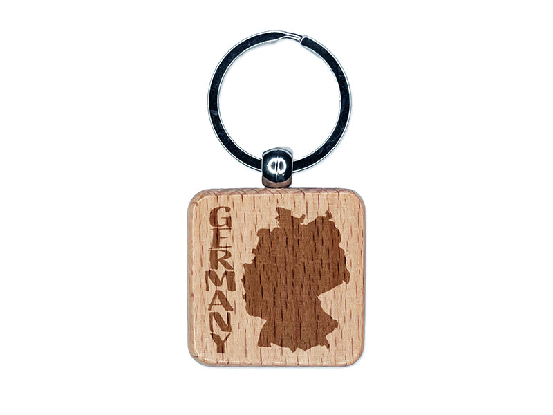 Germany Country Solid with Text Engraved Wood Square Keychain Tag Charm