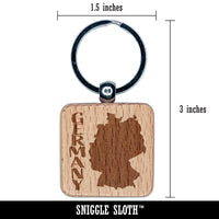 Germany Country Solid with Text Engraved Wood Square Keychain Tag Charm