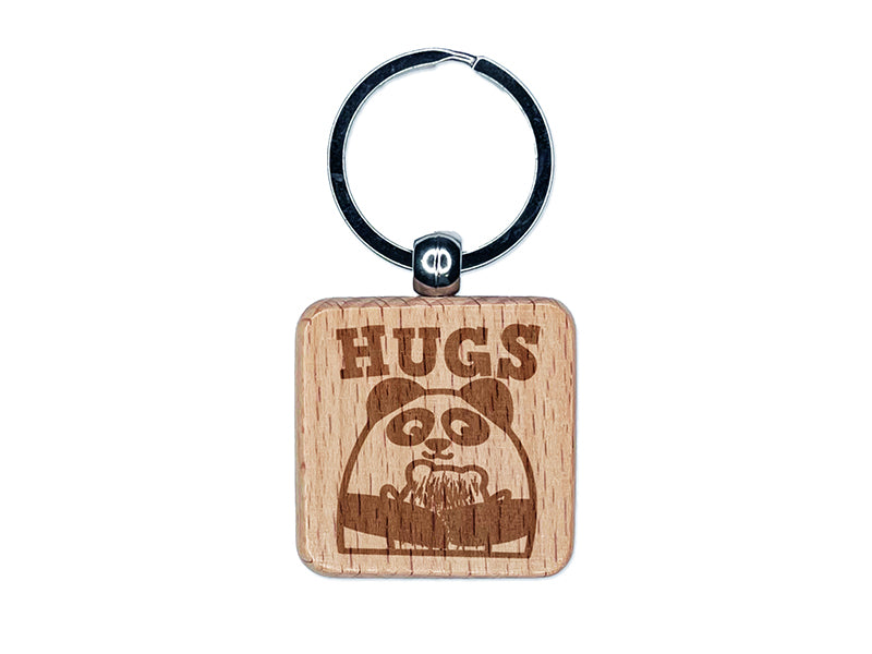 Hugs Panda Parent Child Engraved Wood Square Keychain Tag Charm