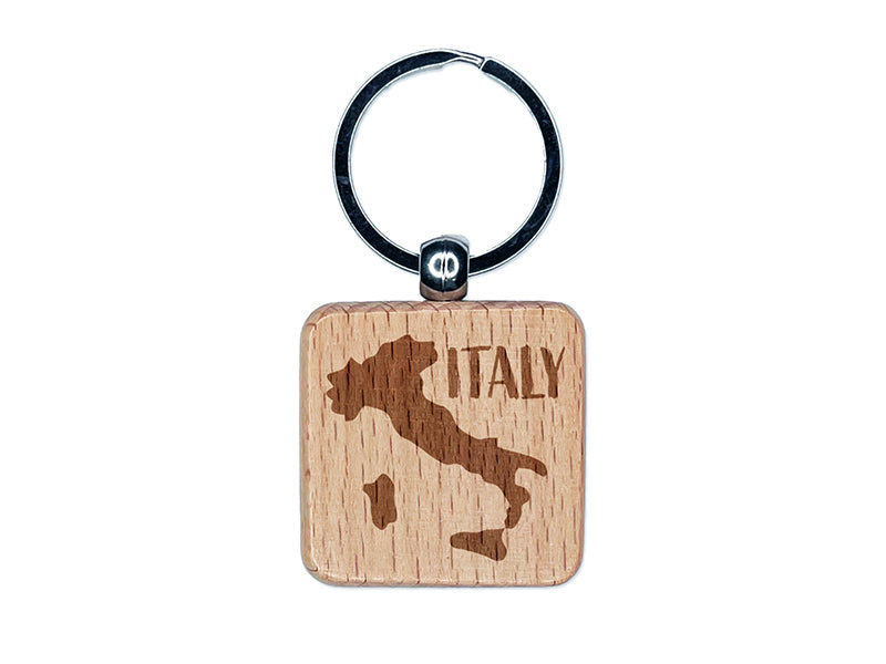 Italy Country Solid with Text Engraved Wood Square Keychain Tag Charm