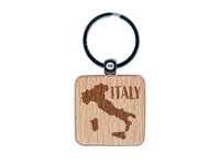 Italy Country Solid with Text Engraved Wood Square Keychain Tag Charm