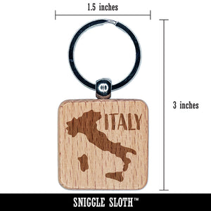 Italy Country Solid with Text Engraved Wood Square Keychain Tag Charm