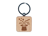 Magician Hat Magic Rabbit Engraved Wood Square Keychain Tag Charm