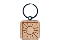 Sun Rays Engraved Wood Square Keychain Tag Charm