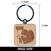 Angry Betta Fish Looking to Start Fight Engraved Wood Square Keychain Tag Charm