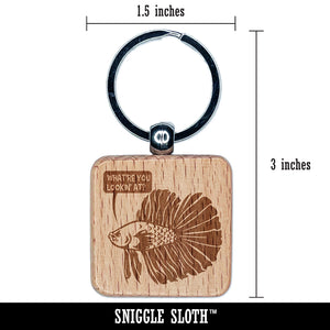 Angry Betta Fish Looking to Start Fight Engraved Wood Square Keychain Tag Charm