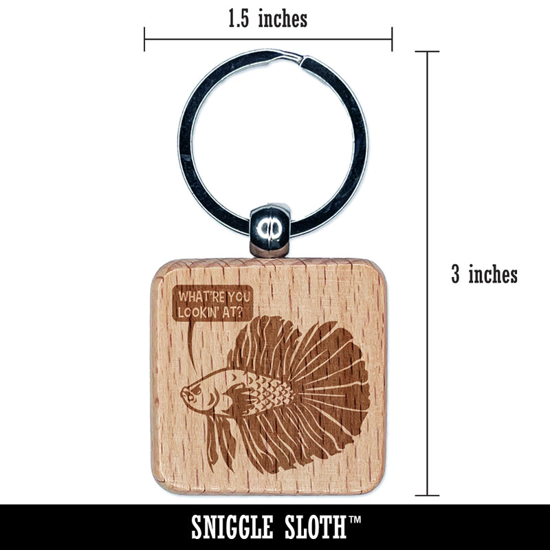 Angry Betta Fish Looking to Start Fight Engraved Wood Square Keychain Tag Charm