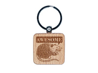 Awesome Possum Opossum Engraved Wood Square Keychain Tag Charm