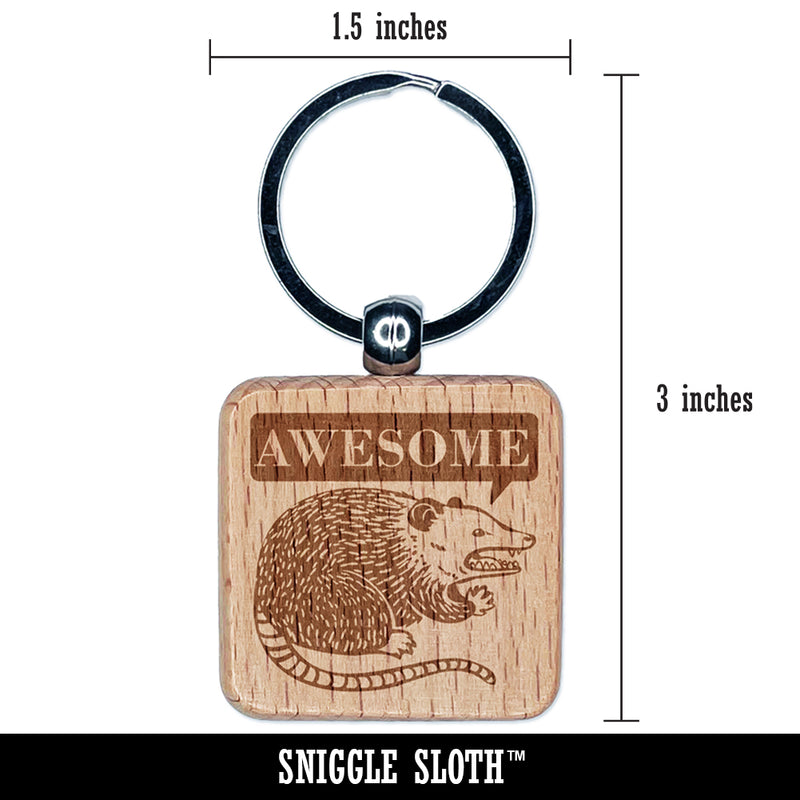 Awesome Possum Opossum Engraved Wood Square Keychain Tag Charm