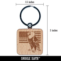 Bald Eagle with American Flag Patriotic Engraved Wood Square Keychain Tag Charm