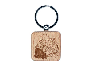 Bearded Dragon Lazy Lizard Engraved Wood Square Keychain Tag Charm