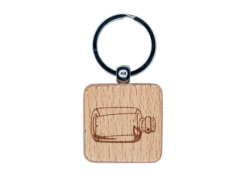 Blank Message in a Bottle Engraved Wood Square Keychain Tag Charm