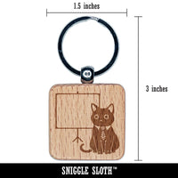 Business Cat with Blank Presentation Board Engraved Wood Square Keychain Tag Charm