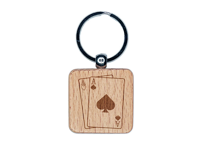 Cards Pair of Pocket Aces Engraved Wood Square Keychain Tag Charm