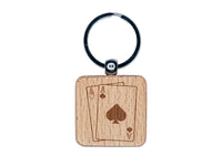 Cards Pair of Pocket Aces Engraved Wood Square Keychain Tag Charm