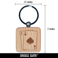 Cards Pair of Pocket Aces Engraved Wood Square Keychain Tag Charm