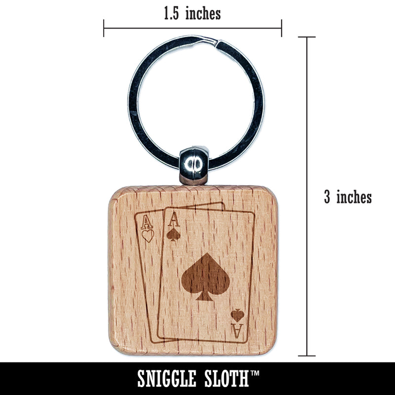 Cards Pair of Pocket Aces Engraved Wood Square Keychain Tag Charm