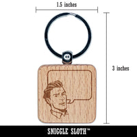 Comic Man with Empty Callout Text Speech Bubble Engraved Wood Square Keychain Tag Charm