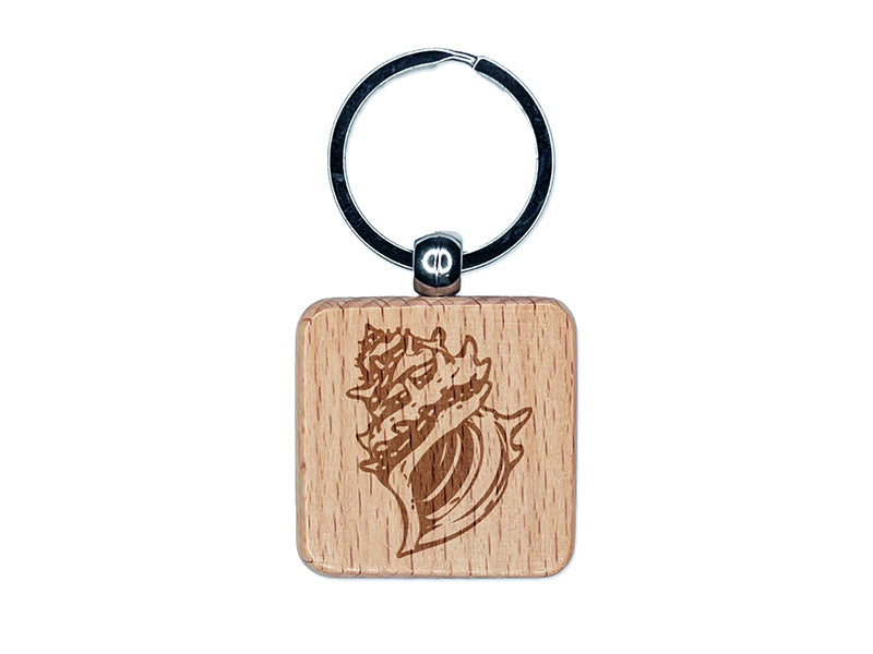 Conch Sea Shell Ocean Beach Tropical Engraved Wood Square Keychain Tag Charm